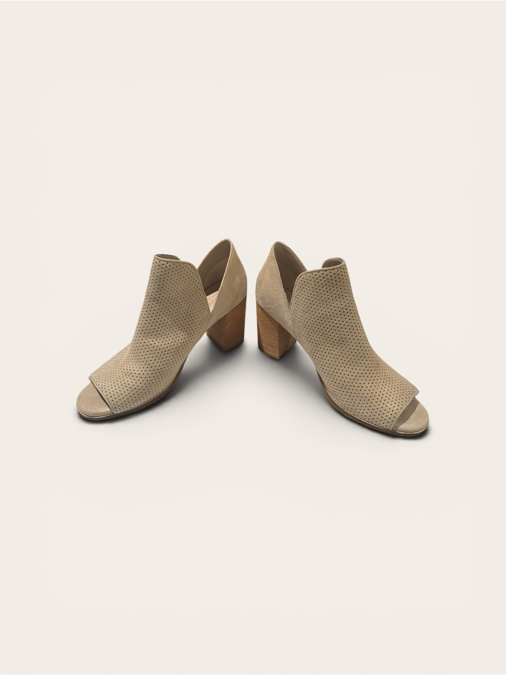 Cole Haan Beige Perforated Open-Toe Block Heel Booties